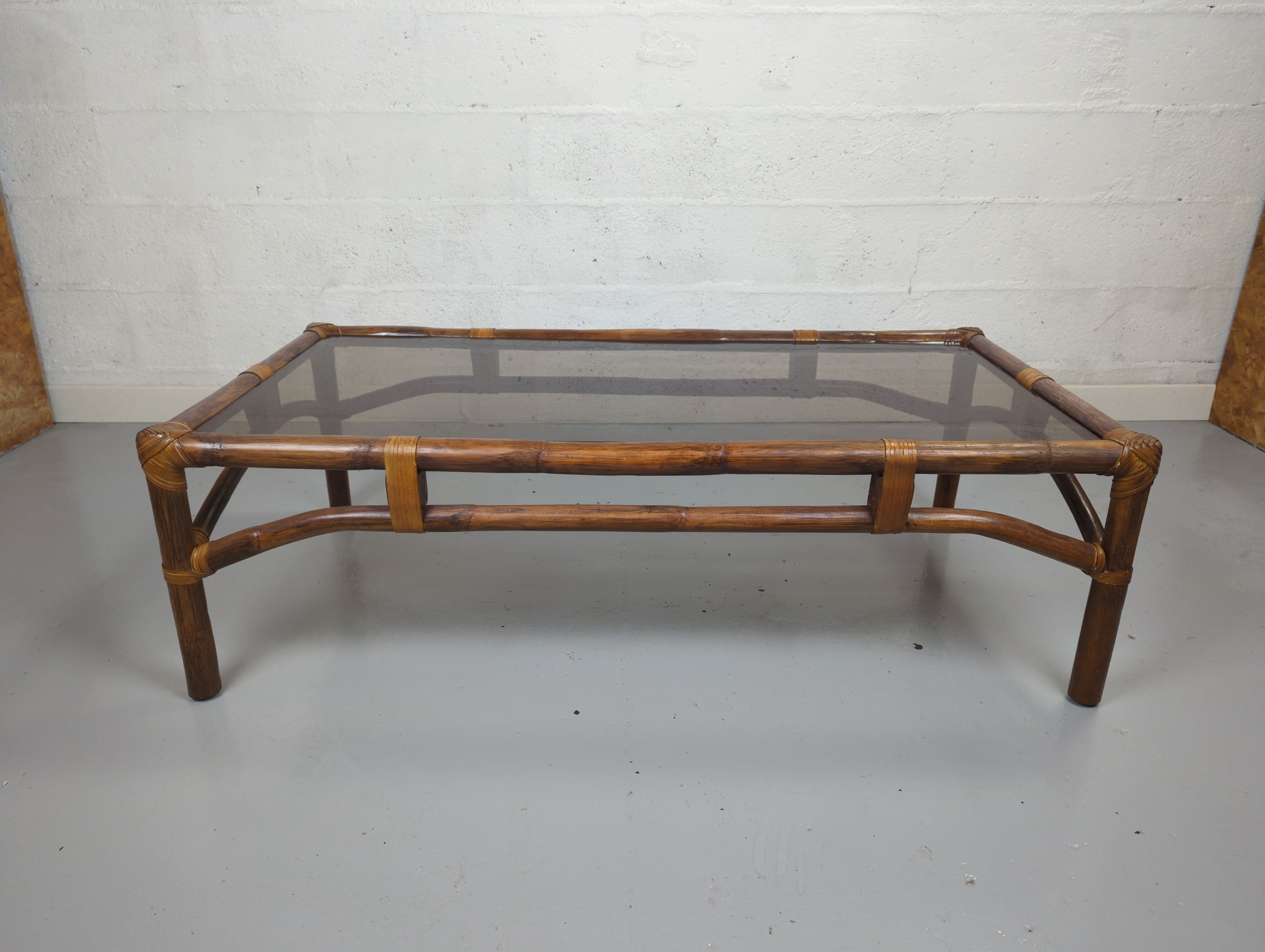 Coffee table bamboo smoked glass