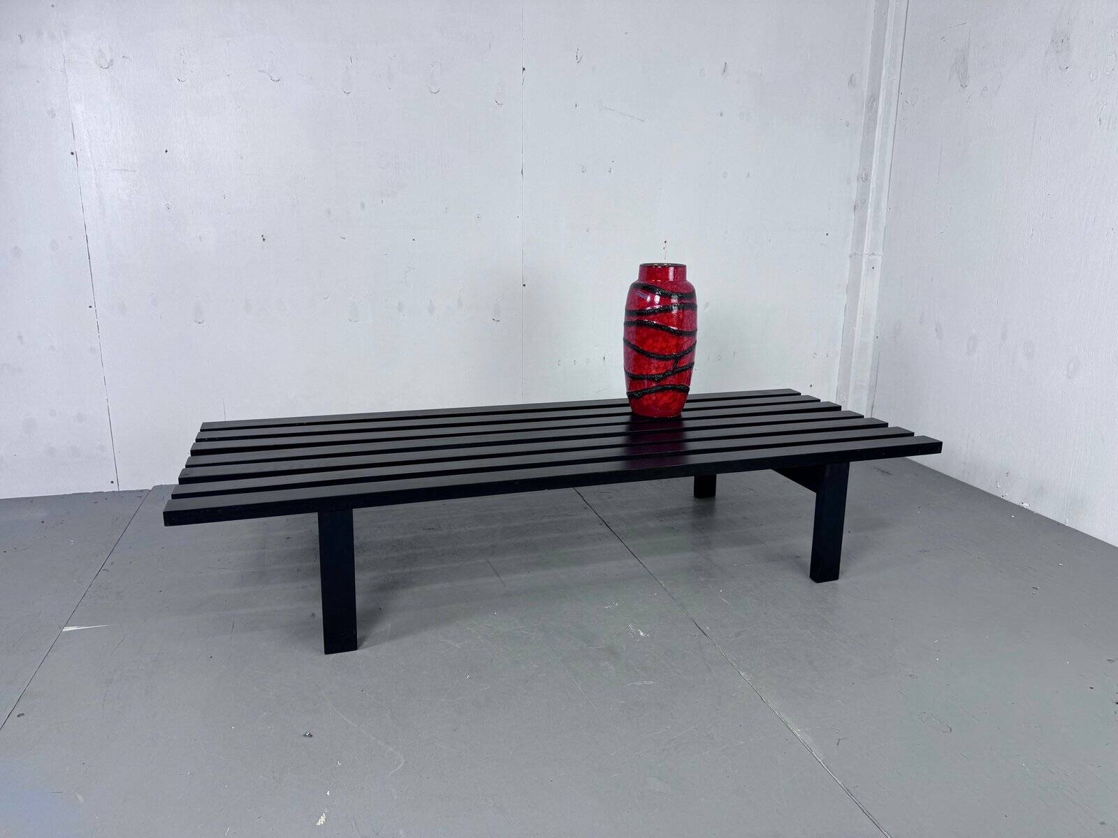 Mid-century modern Japandi black slat bench coffee table by Martin Visser for 't Spectrum, 1960s