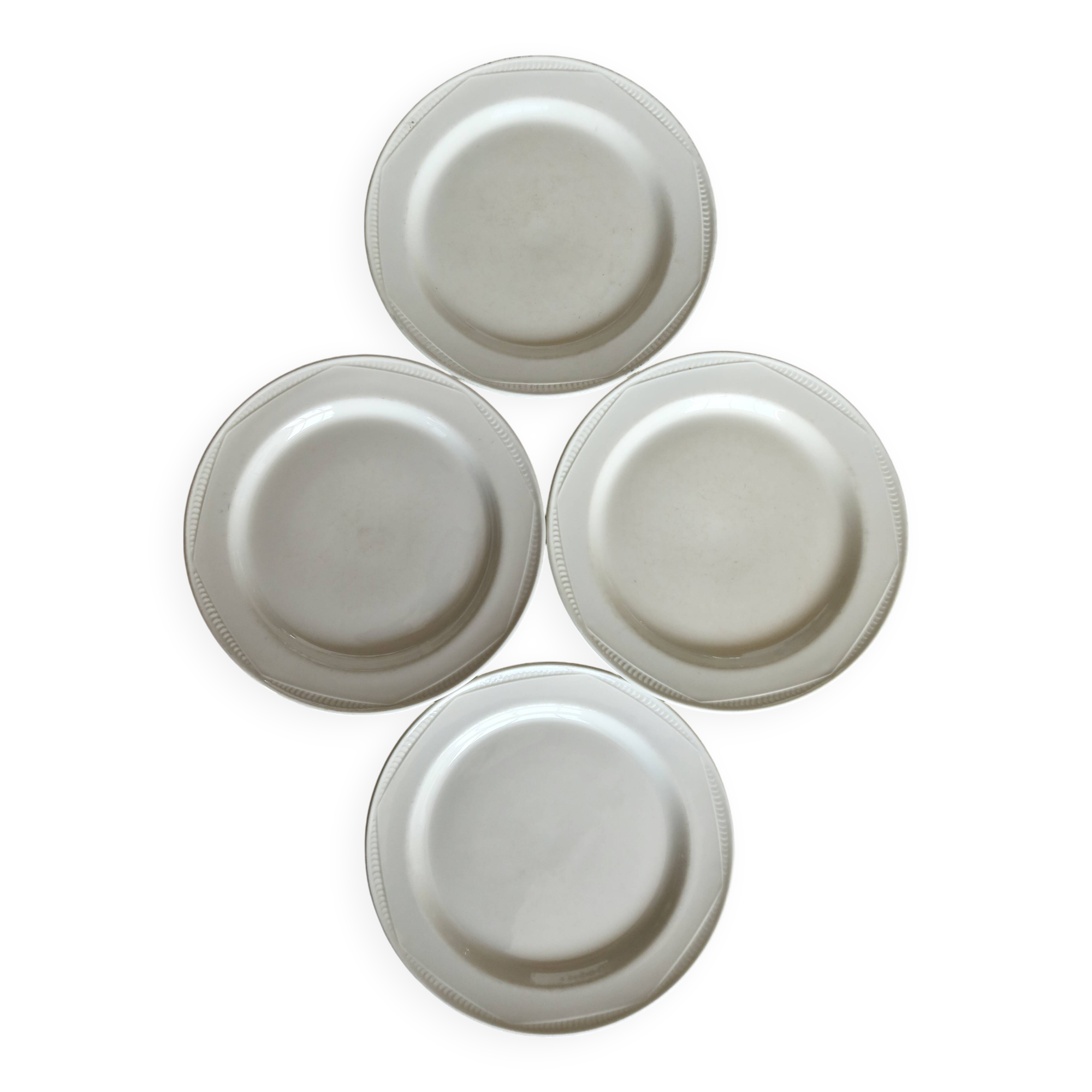 4 vintage English porcelain dessert plates with pearl trim