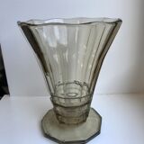 vase in molded and blown smoked glass Made in Belgium 60s-70s