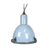 Bauhaus grey enamel industrial pendant lamp with glass cover, 1950s