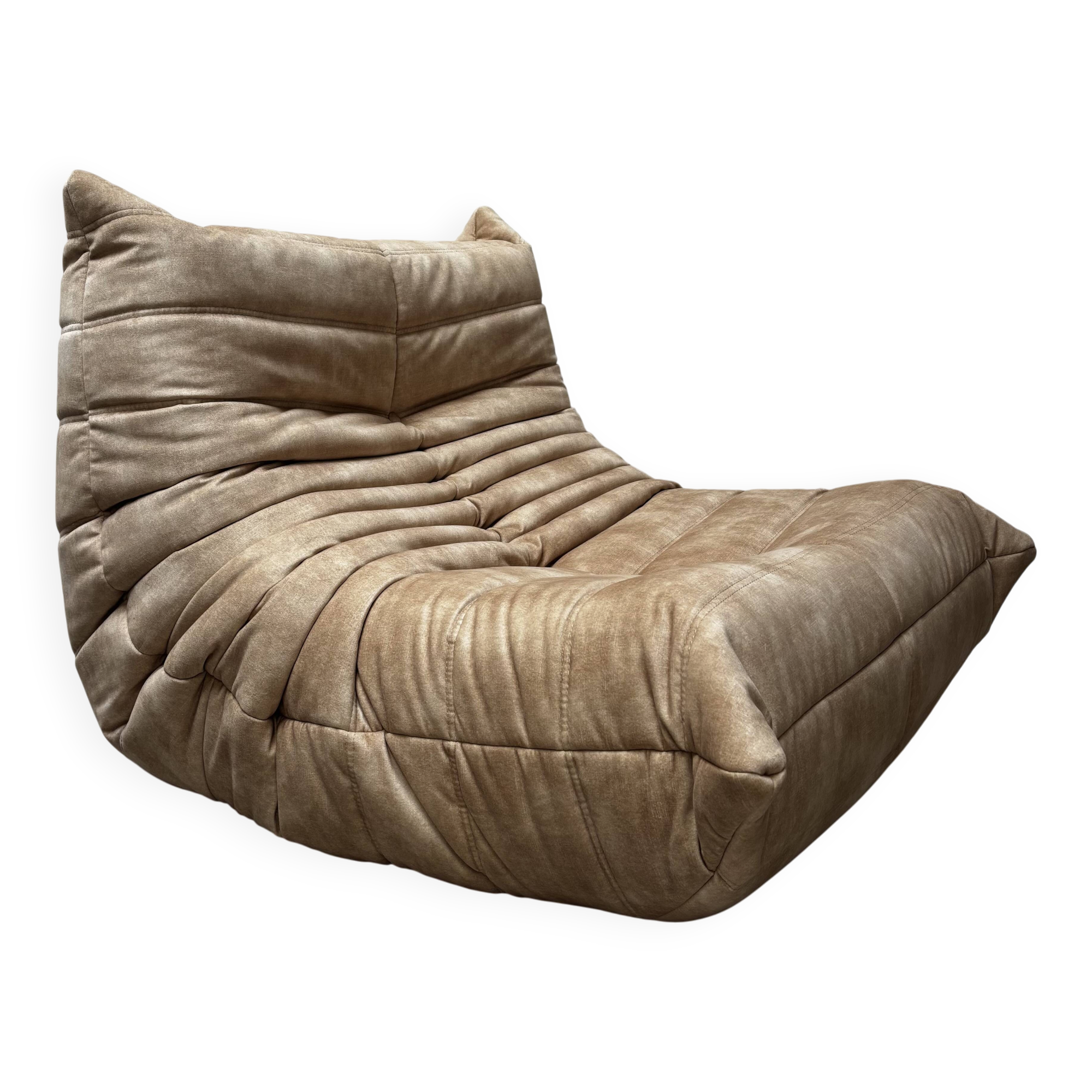 Amber beige Togo armchair by Michel Ducaroy for Ligne Roset.