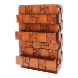 Brutalist Oak Wood Chest of Drawers with Sculptural Fronts, Italian Handcrafted