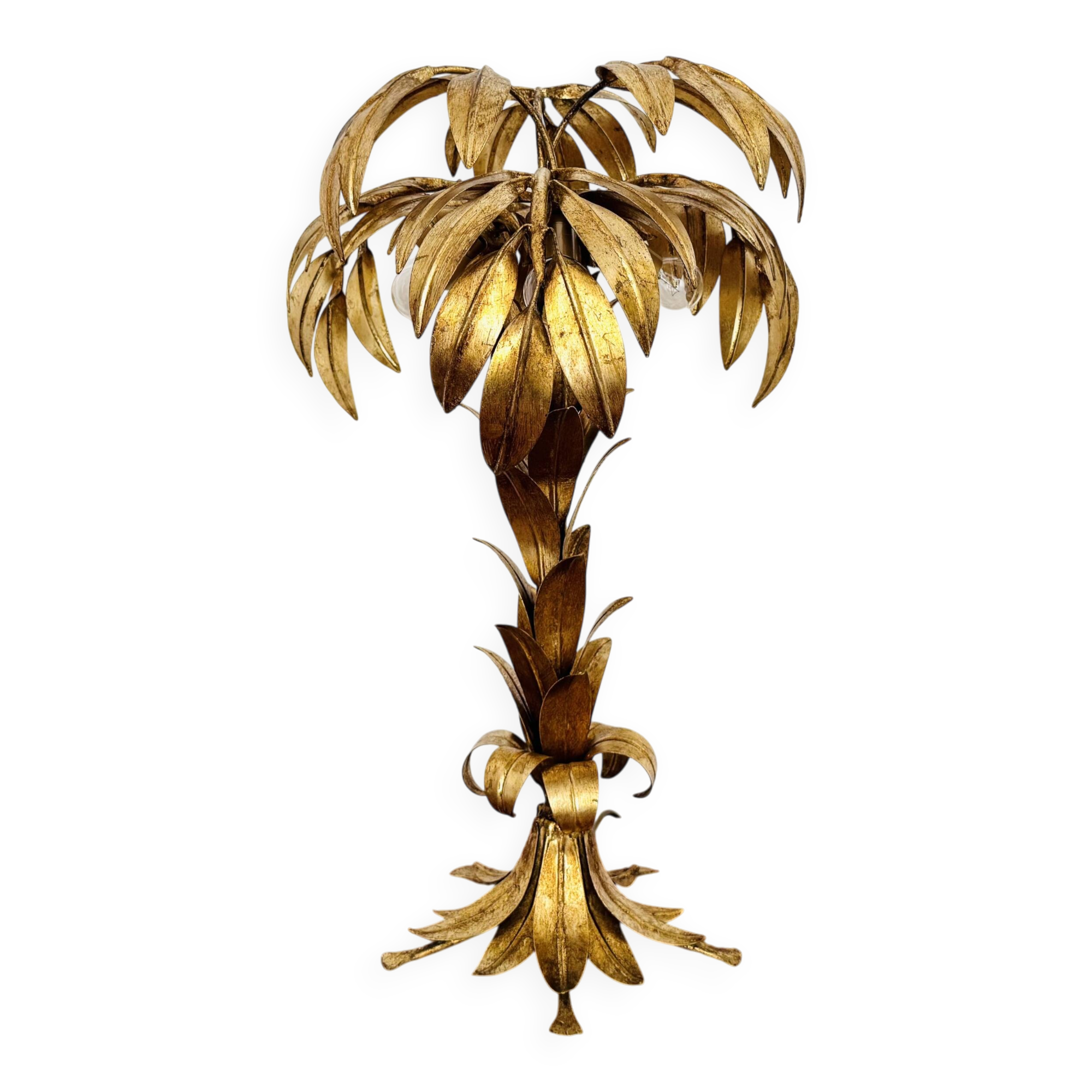 Gilded Italian Hollywood Regency Palm Tree Table Lamp by Hans Kögl