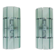 Pair of Italian Veca wall lamps in bluish glass, chrome, double lights