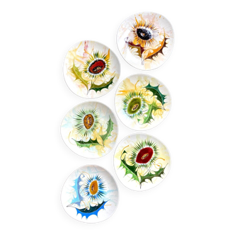 6 keligot flat plates in hand-painted earthenware, 1950s - set n°2