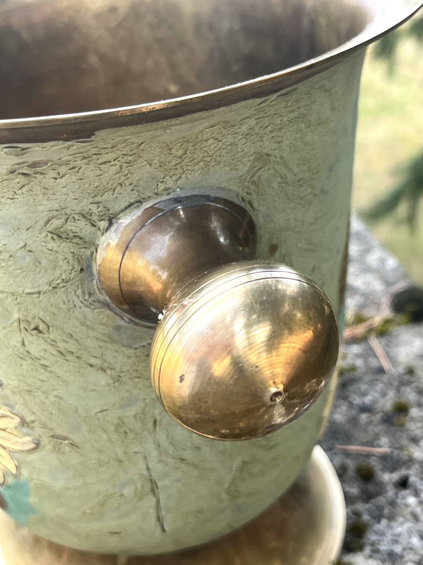 Cloisonne Brass champagne bucket with sunflower relief decoration