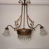 Gold metal chandelier and three-light beads