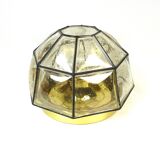 Mid Century Glashütte Limburg Ceiling Lamp Glass & Brass Germany 1960