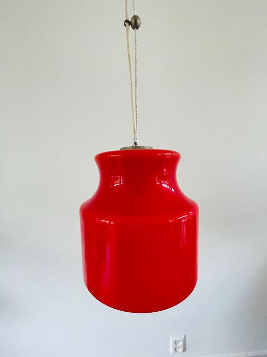 Unique vintage opaline interior red glass lamp