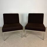 3 chauffeuses vintage – tissu brun & piètement chromé