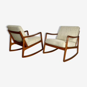 Paire de rocking-chairs en teck par Ole Wanscher pour France&Son, Danemark