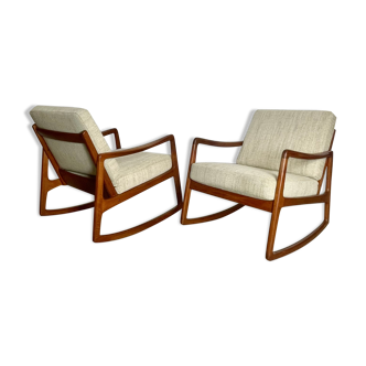 Paire de rocking-chairs en teck par Ole Wanscher pour France&Son, Danemark