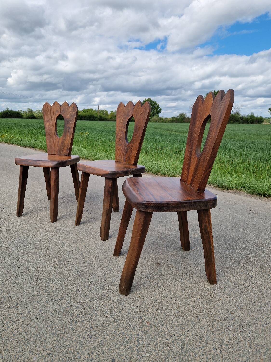 Lot de 3 chaises brutaliste Aranjou style olavi Hanninen