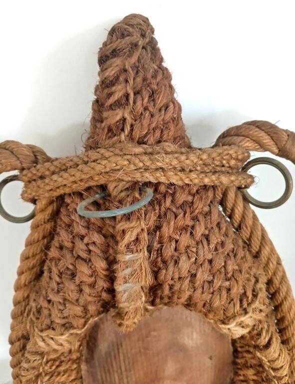 Audoux Minet vintage rope and leather designer mirror, 1950s