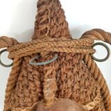 Audoux Minet vintage rope and leather designer mirror, 1950s