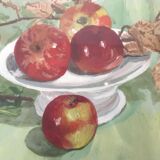 Watercolor painting apples elderflowers