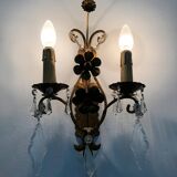 Pair of vintage Italian wall lamps in gilded metal, glass grapevines. Year 60