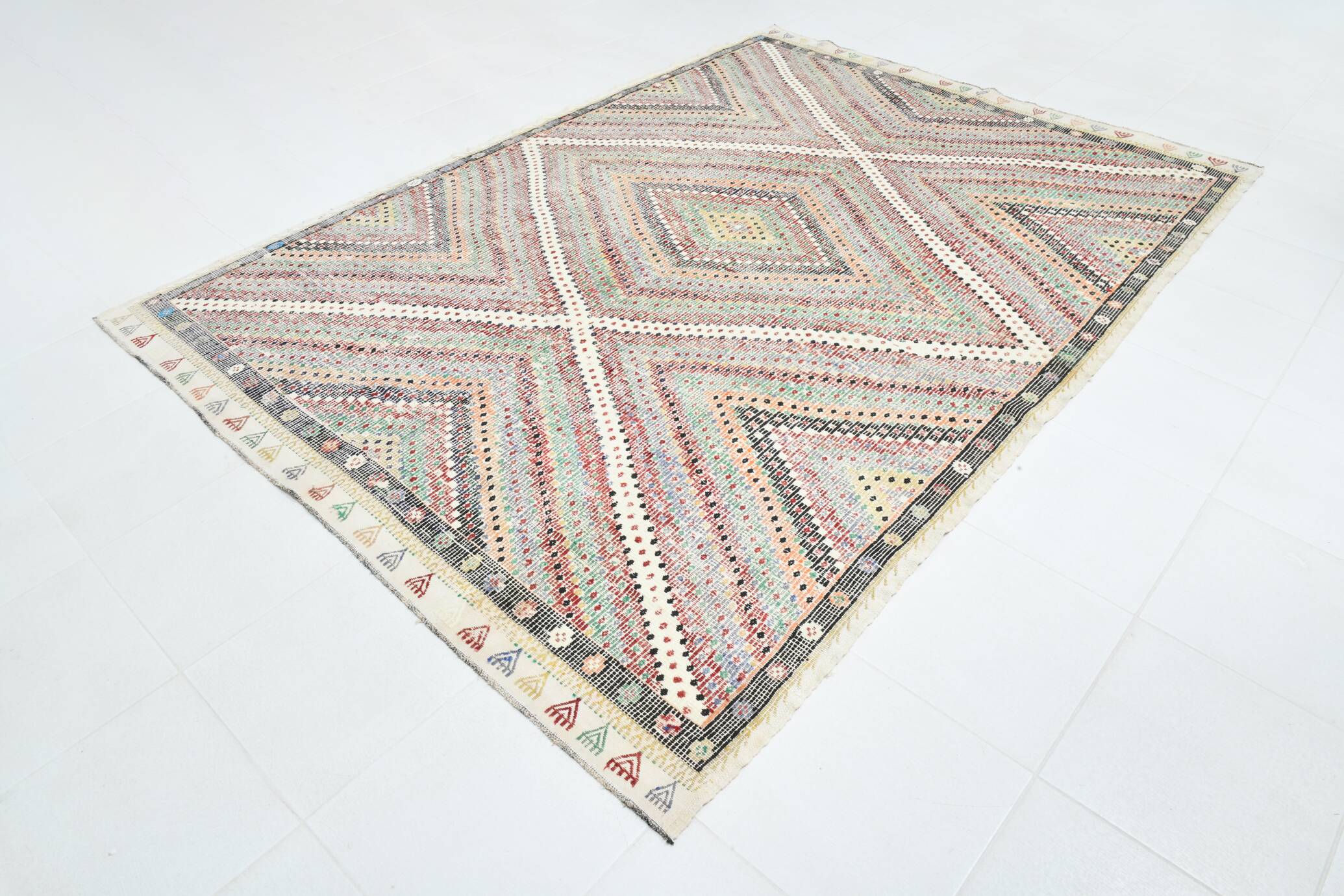 7x10 Large Kilim Rug Colorful Design, 210x292 Cm