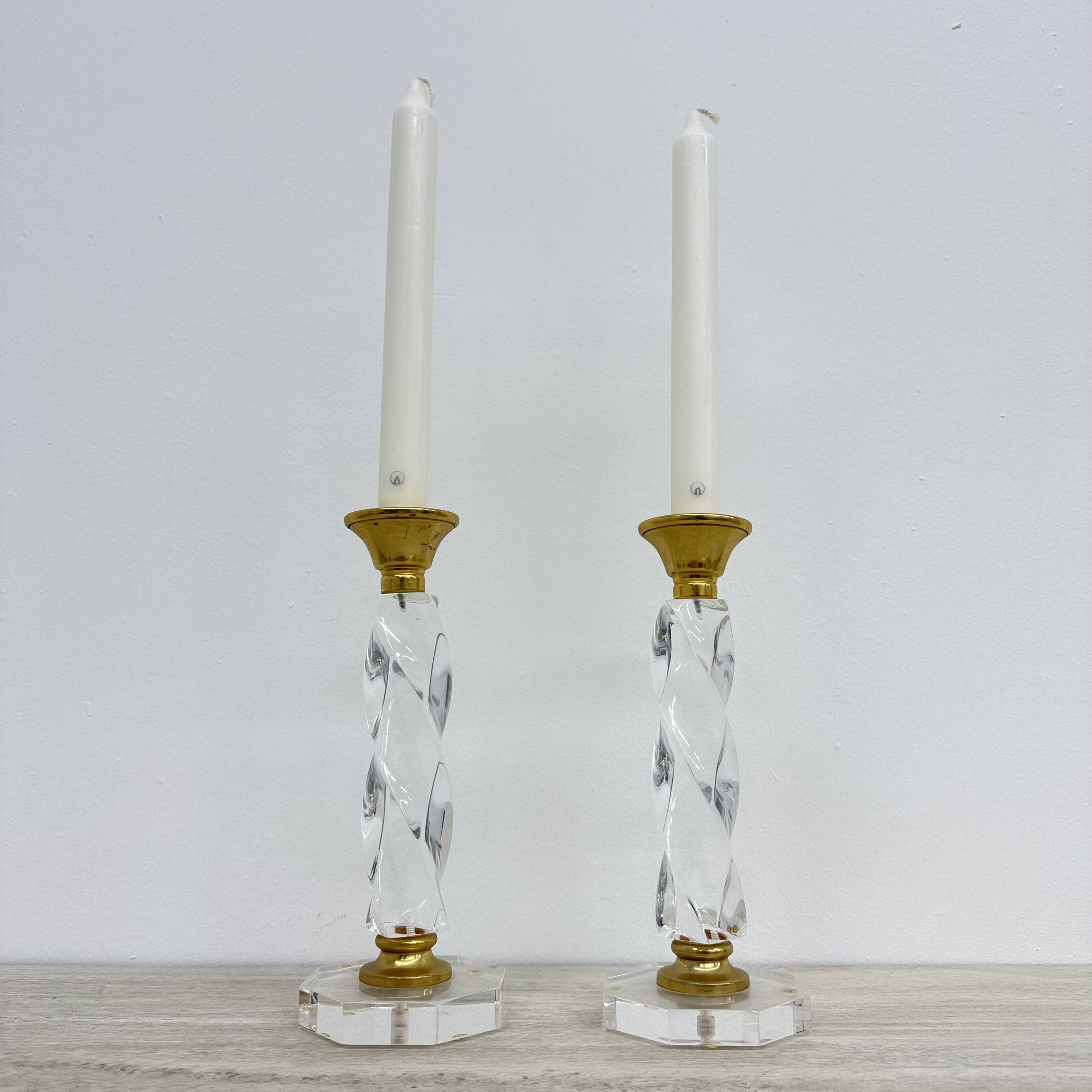 Set of 2 lucite twisted candle sticks, 1970’s
