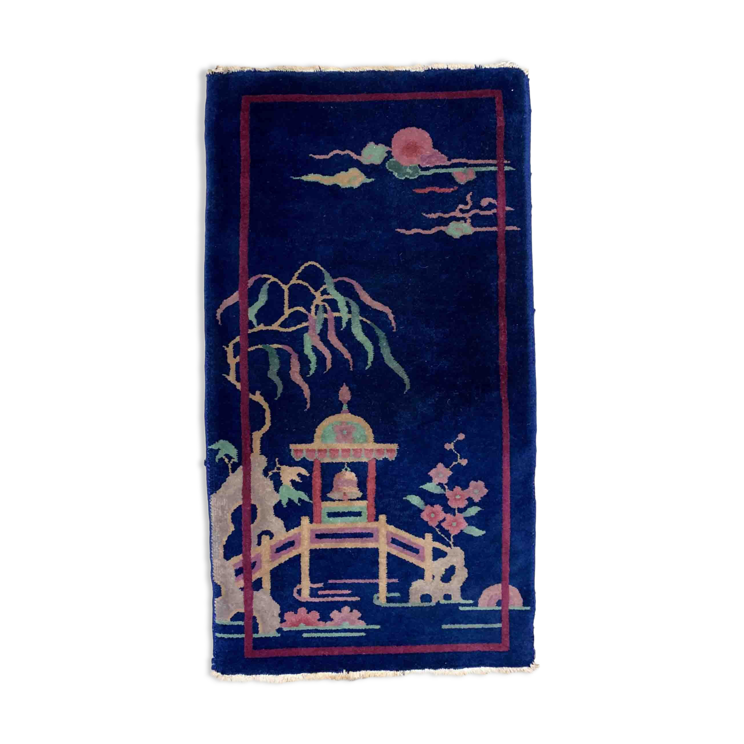 Ancient chinese carpet art deco handmade 64cm x 120cm 1920s