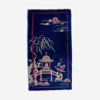 Ancient chinese carpet art deco handmade 64cm x 120cm 1920s