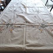 Tablecloth and 12 linen towels embroidery fine colorful flowers 255 x 170 - Old