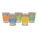 5 pretty multicolored frosted glasses with gold edges, vintage france 1950s