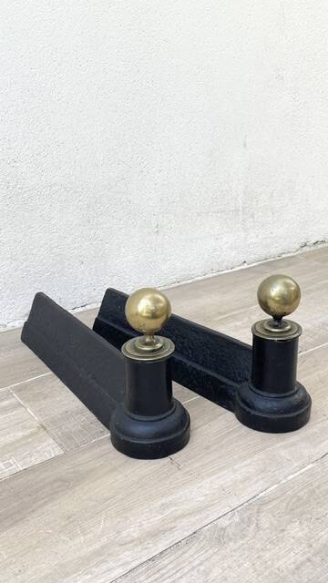 Chenets neoclassical cast iron and brass