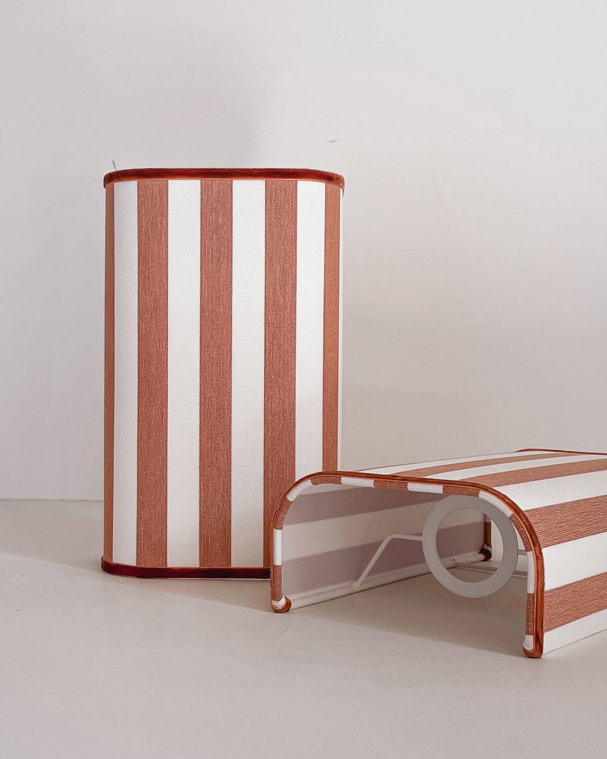 Pair of terracotta striped fabric wall sconces