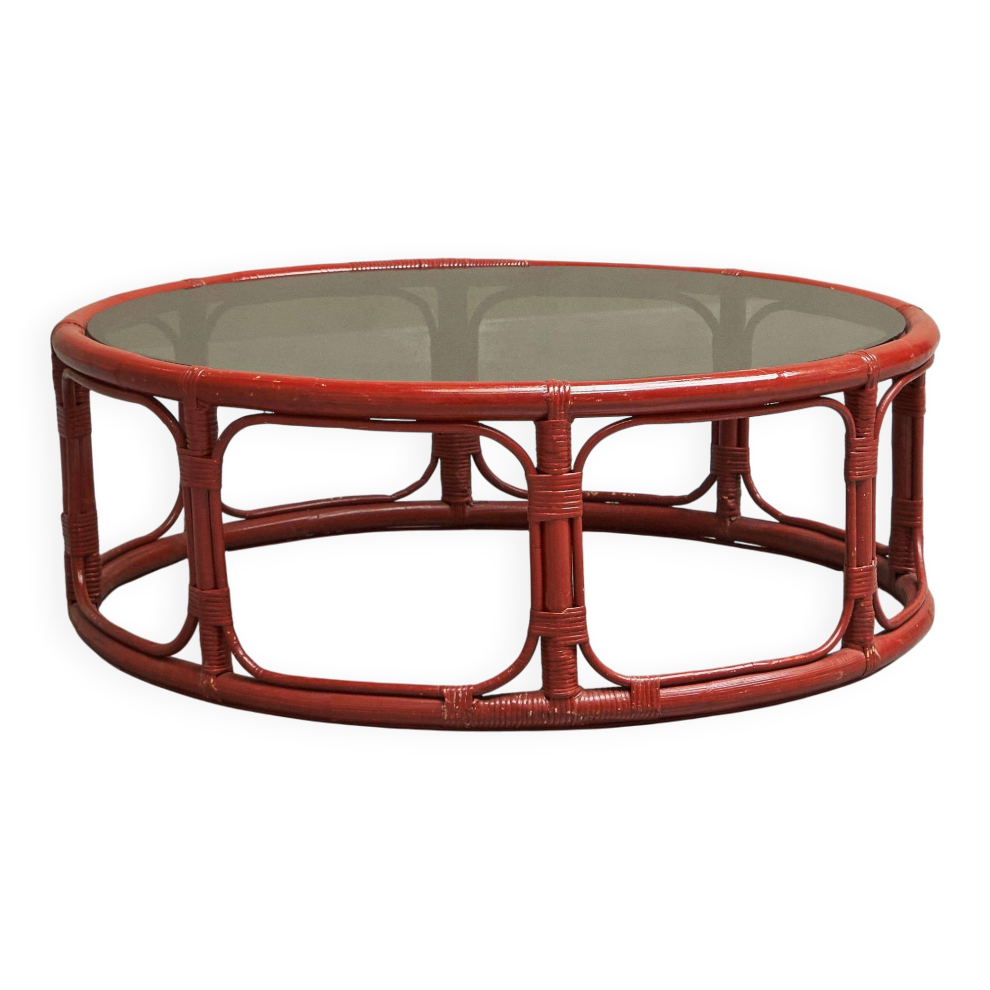 "Blood of Ox" coffee table in lacquered bamboo and glass, 20th century