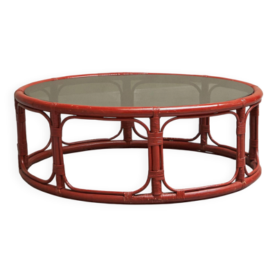 Table basse « Sang de Boeuf » en bambou laqué et verre, 20ème siècle