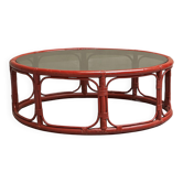 Table basse « Sang de Boeuf » en bambou laqué et verre, 20ème siècle