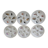 6 assiettes à huîtres en porcelaine de Limoges Lourioux et LF