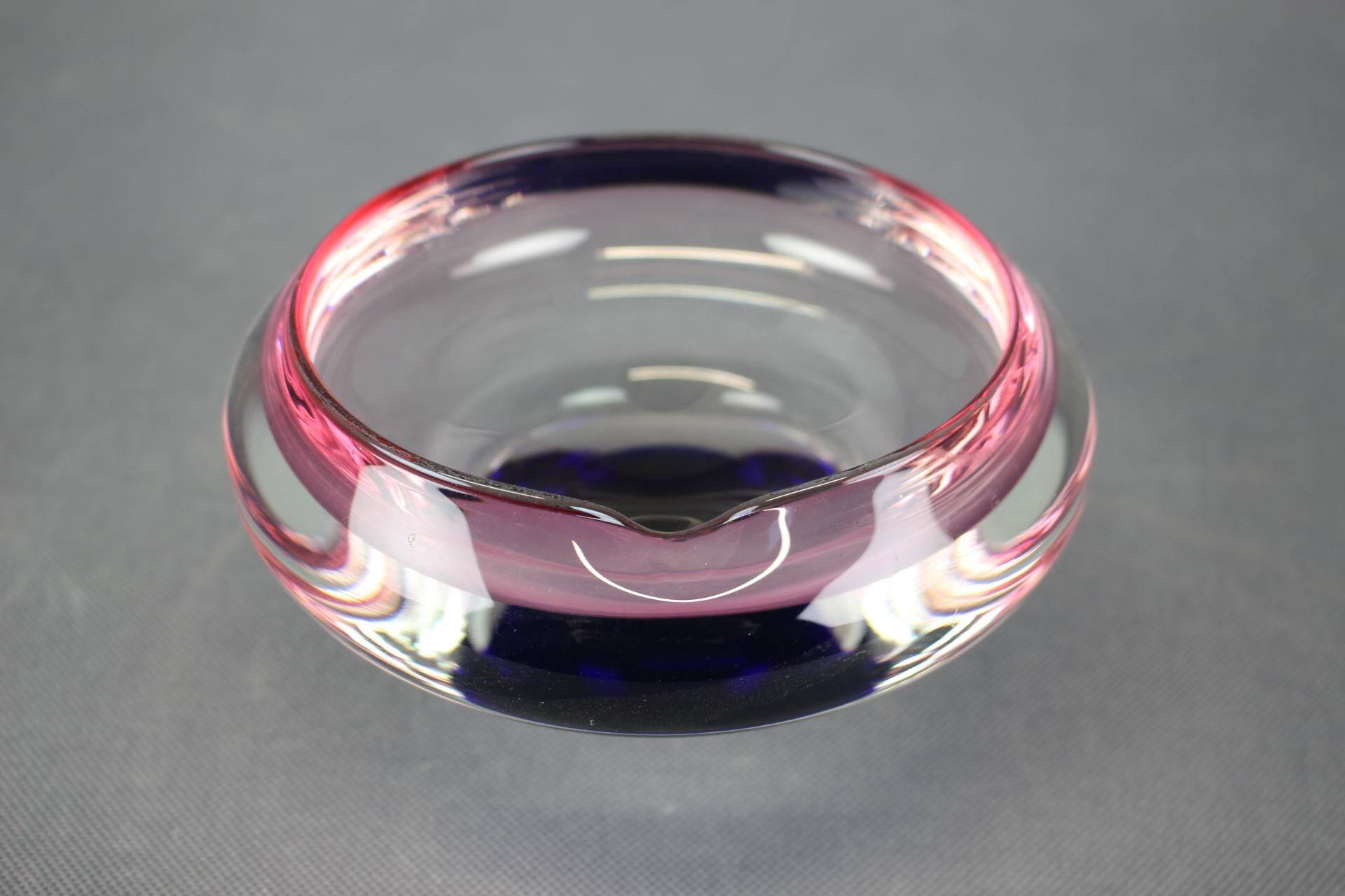 1960s Czech Pink and Blue Sommerso Glass Ashtray by Hospodka