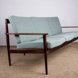 Danish 3 seater sofa in Rosewood and new fabric by Grete Jalk for Poul Jepessen 1960.