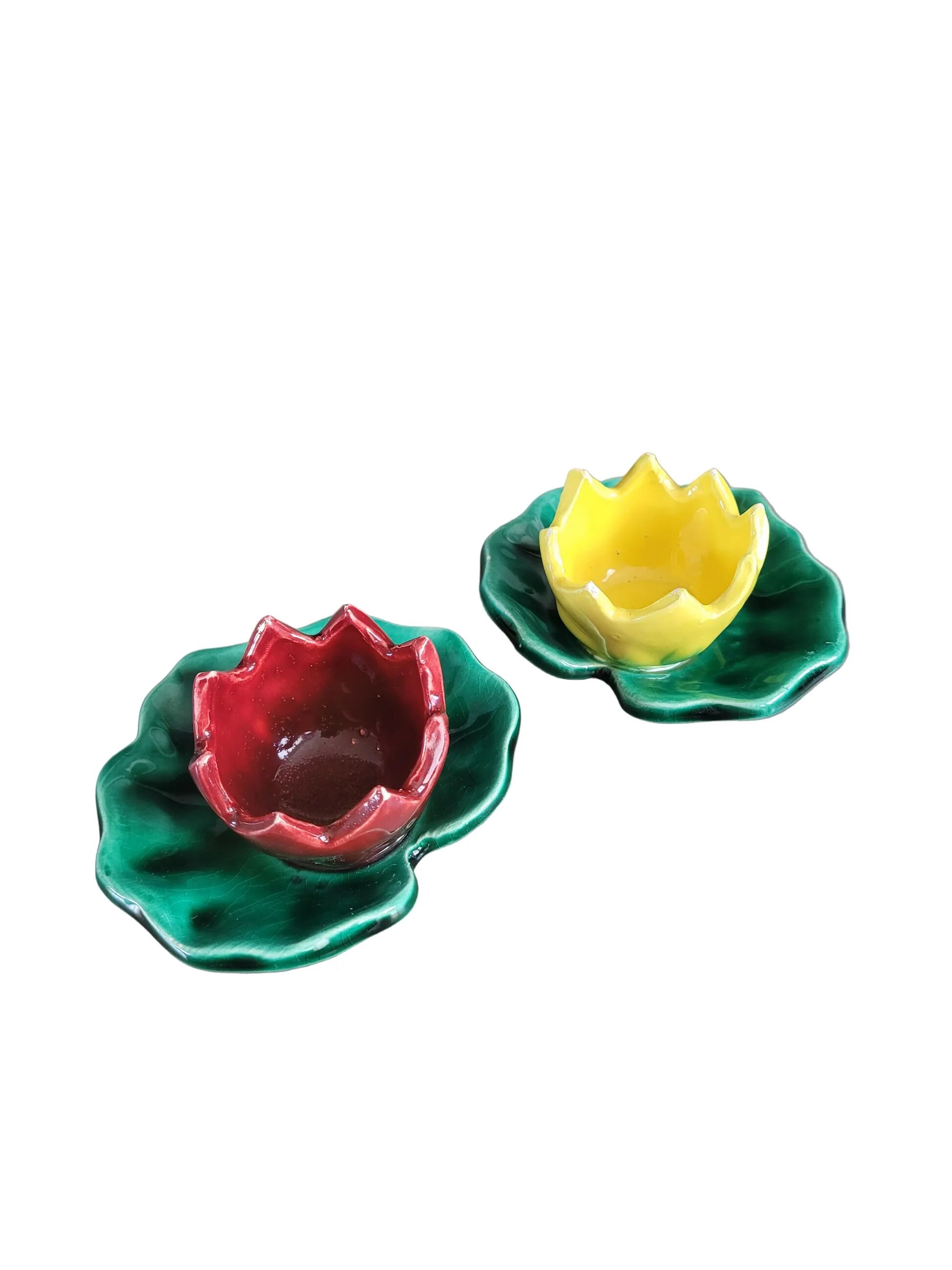 Paire de coquetiers nénuphars Cerenne Vallauris signés