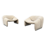 2x Artifort Groovy F598 Pierre Paulin, Pierre Frey: Chenille Igor (Sable)