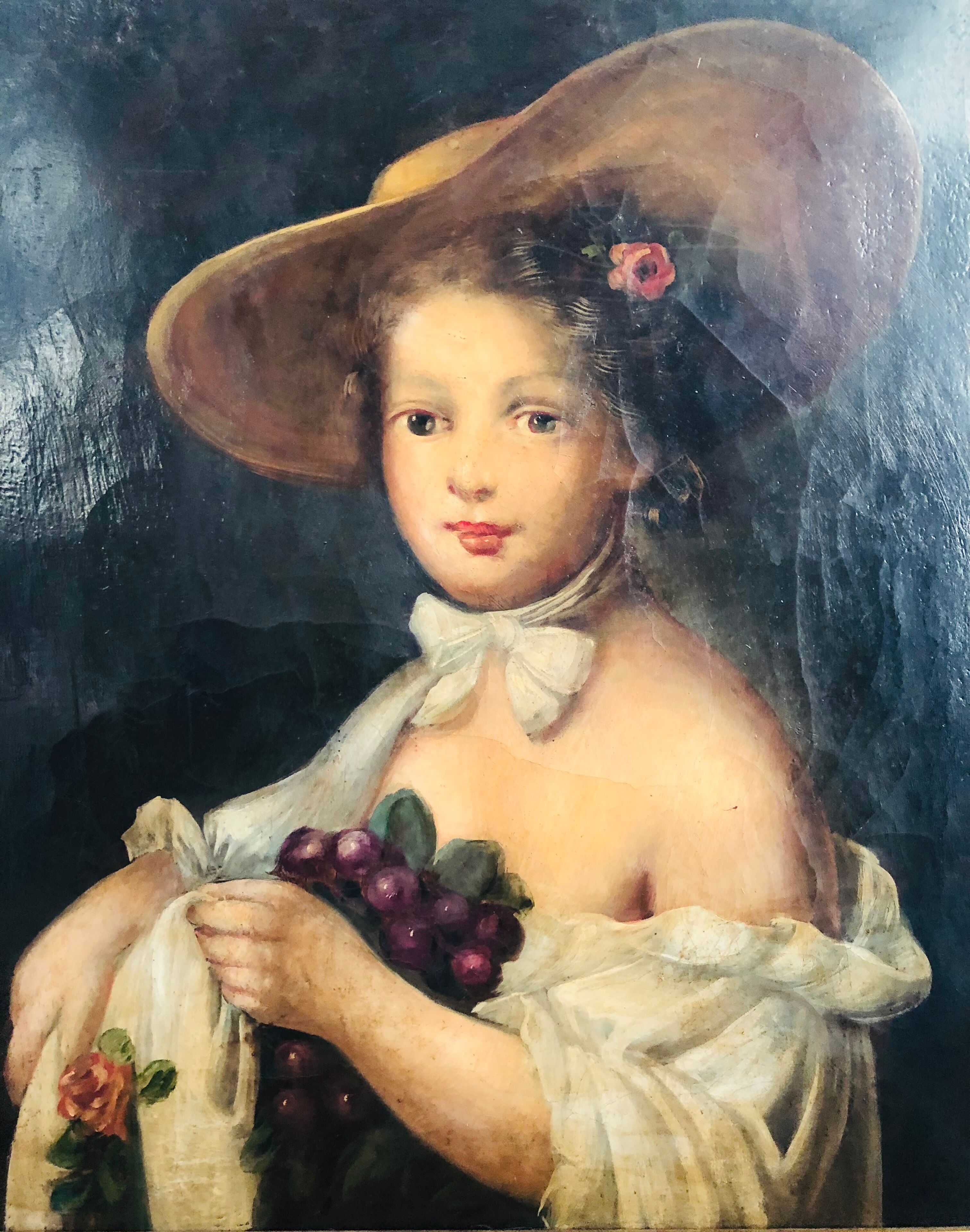 Painting: Oil on canvas: Portrait of a young woman