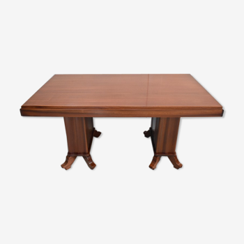 Rectangular table in solid mahogany and plated 1930/1940