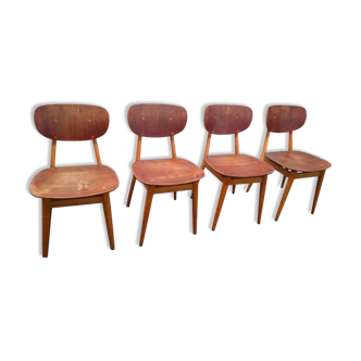 Set de 4 chaises de salon sb13 & table par cees braakman pour pastoe, 1950s,