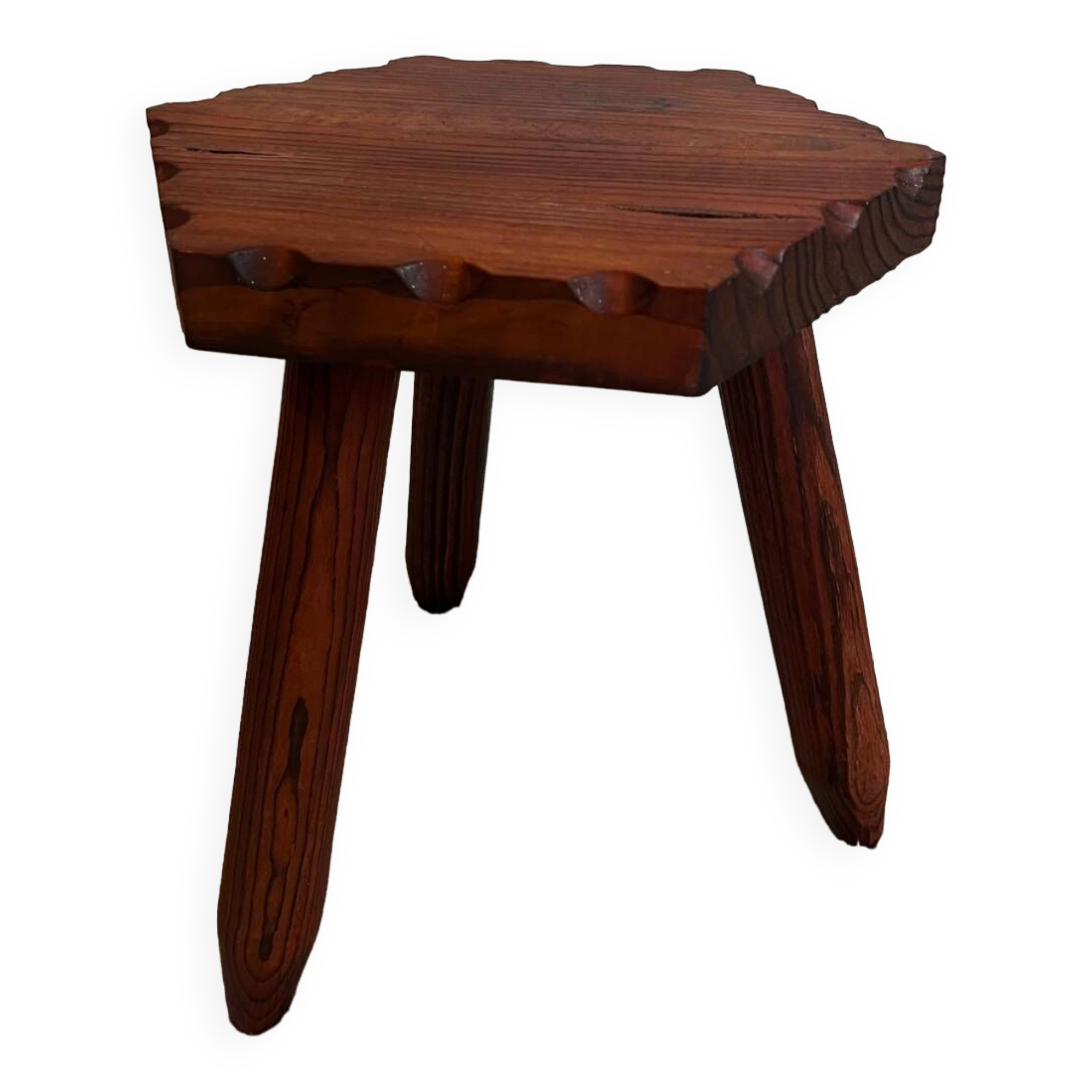 Wooden tripod stool in mountain chalet style