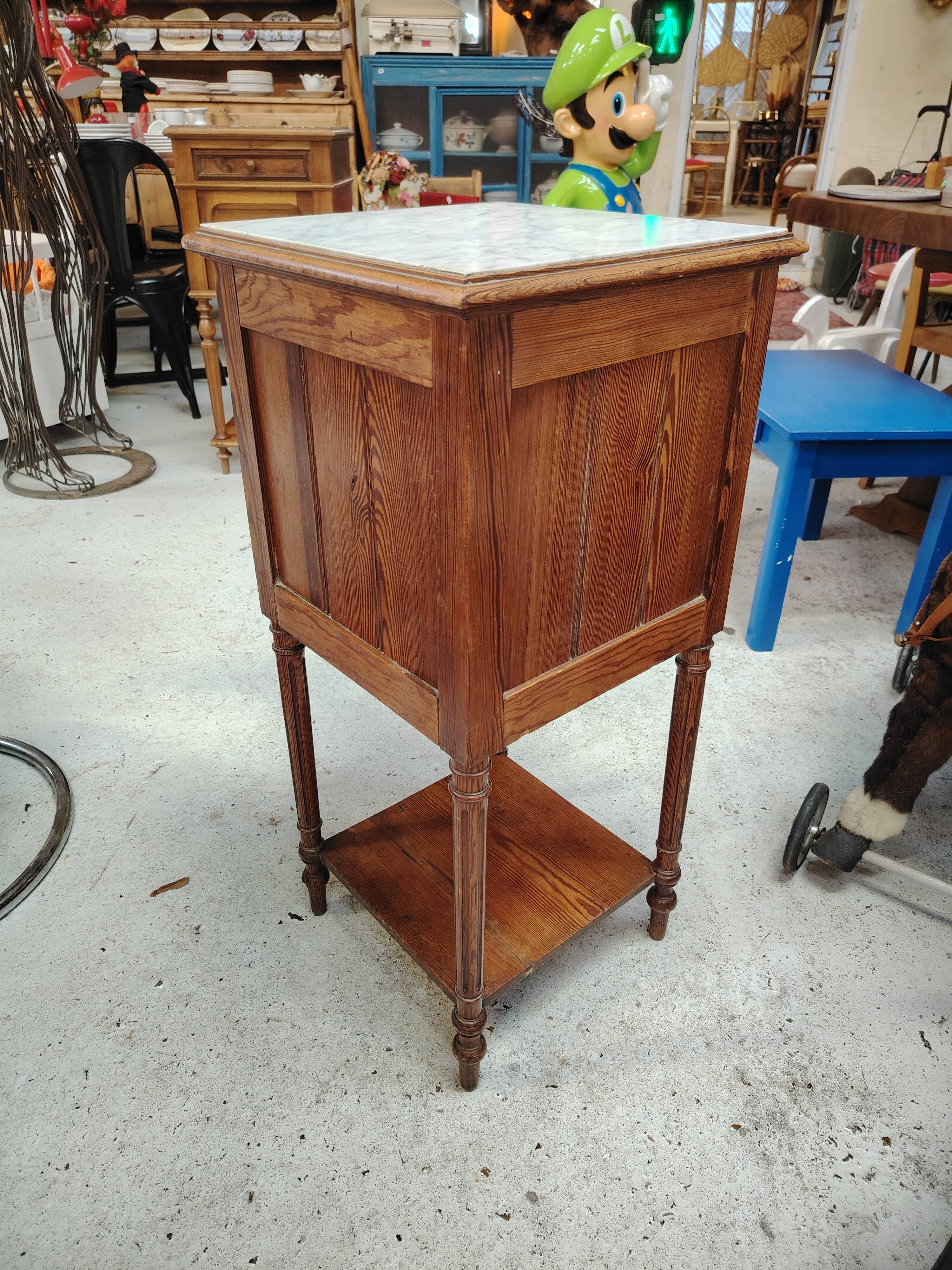 Antique bedside table in solid wood and marble – 19th century