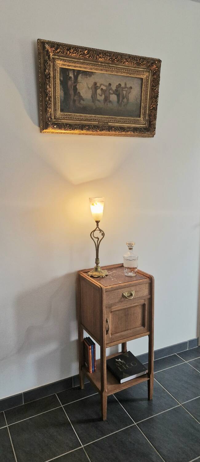 Art Deco style bedside table in solid oak, 1930s