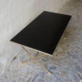 Rectangular coffee table in smoked glass and brass, animalist legs