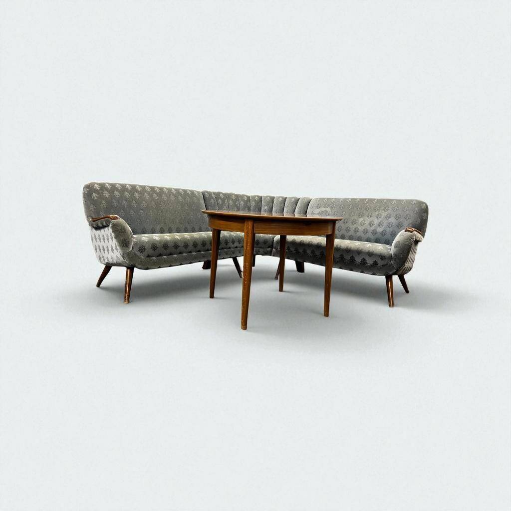 Vintage round corner bench / dining area / small dining room bench