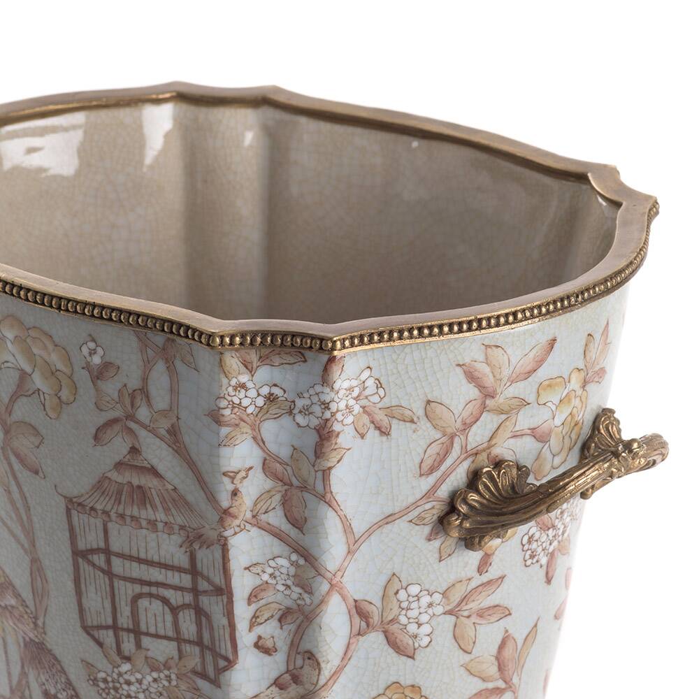 High peacock porcelain and bronze flowerpot