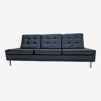 3-seater sofa, vintage, chrome, black leather, Denmark, 1960s
