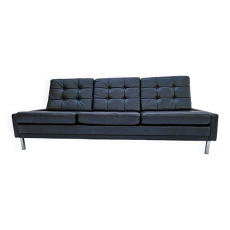 3-seater sofa, vintage, chrome, black leather, Denmark, 1960s