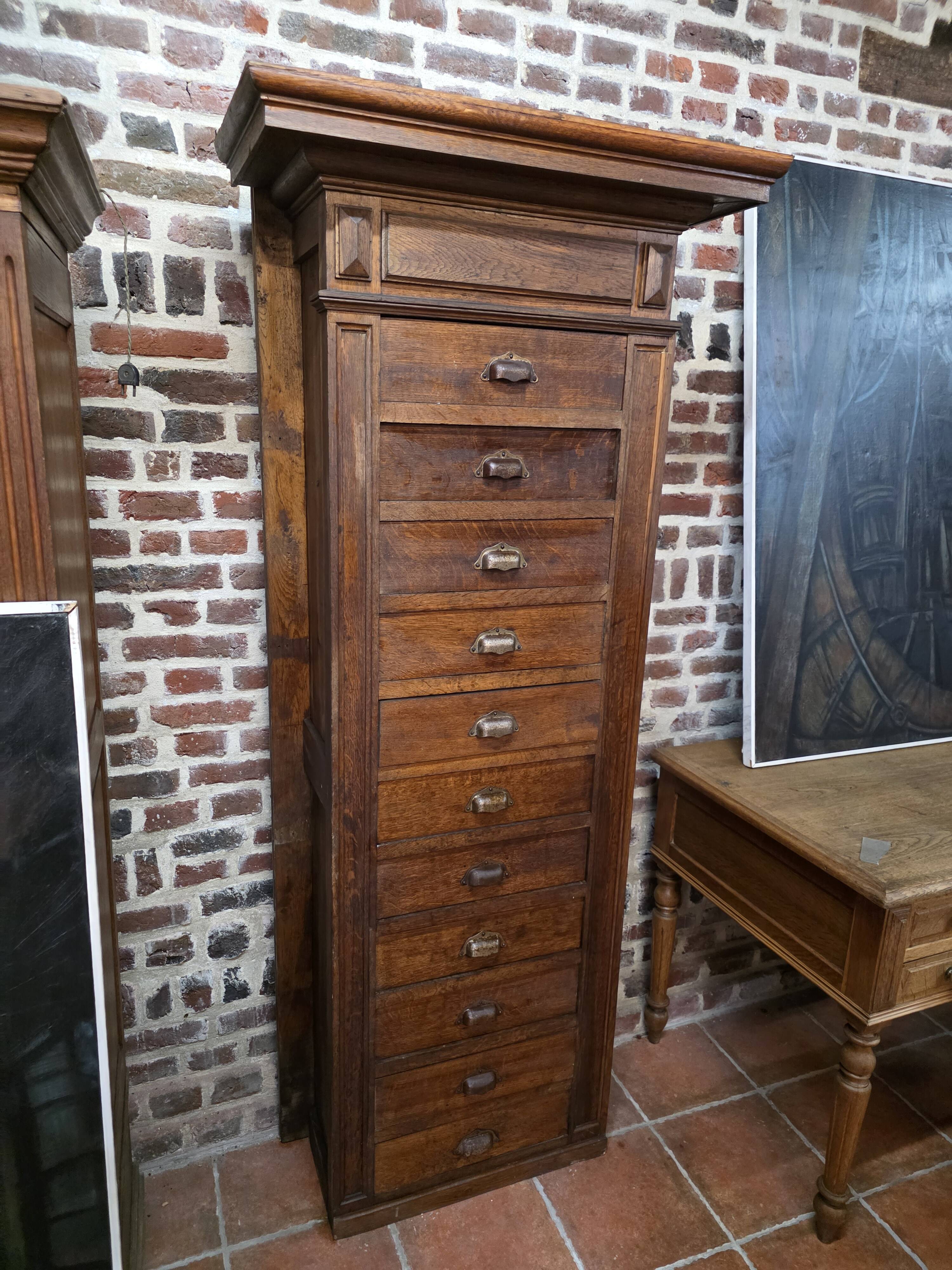 11-drawer solid oak craft cabinet